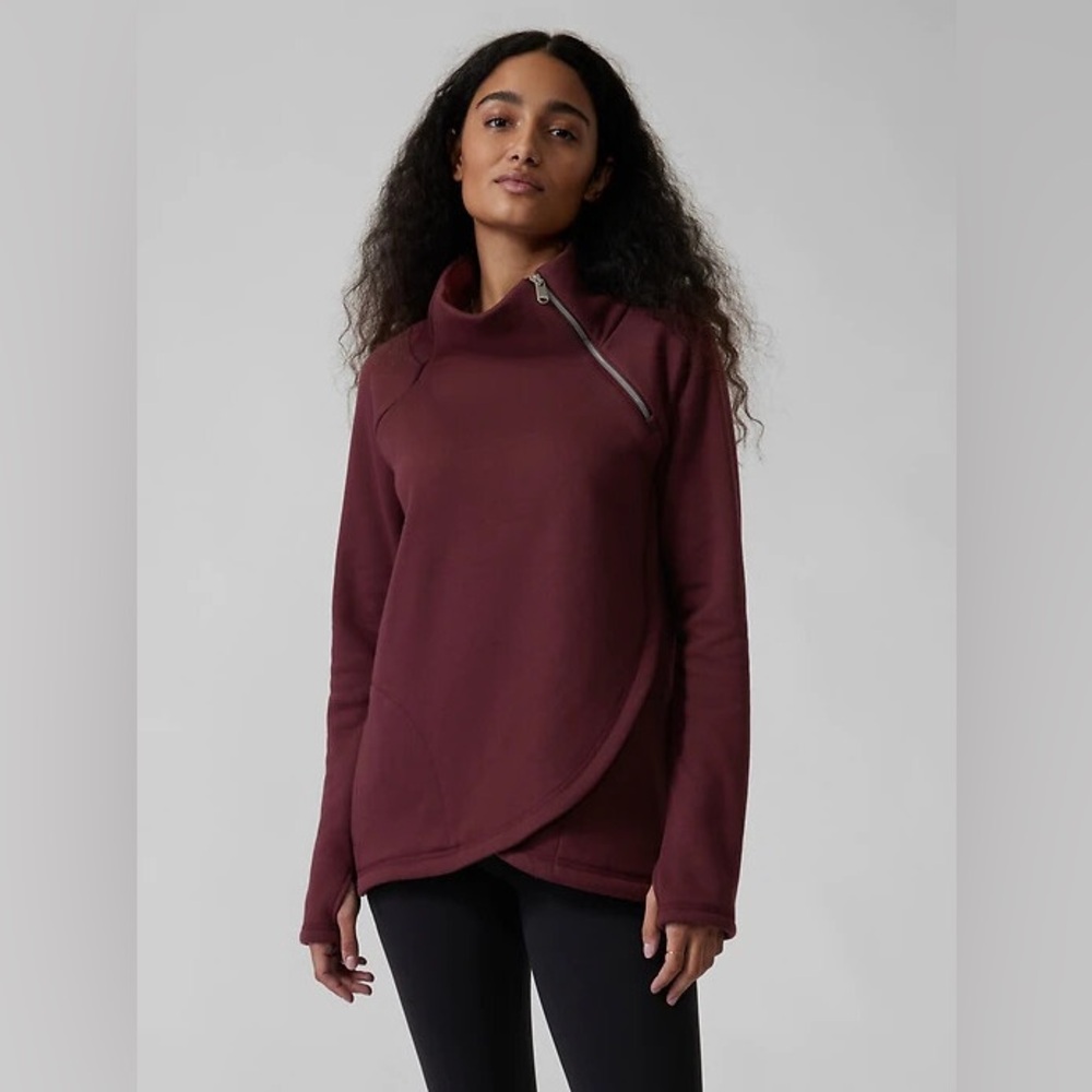 Athleta M Cozy Karma Asym Pullover Medium Decadent Chocolate M